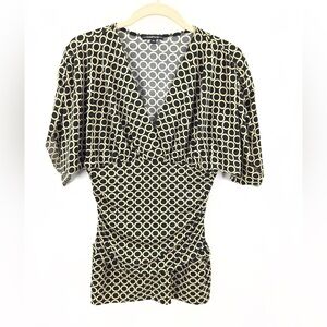 Vintage Rampage Babydoll Top Women Size M Black Ivory Geometric Short Sleeve Y2K